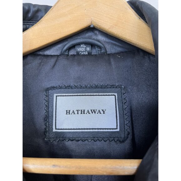 Hathaway Mens Black Leather Zip-Up Jacket Size XL Lightweight Vintage Style - Picture 3 of 11